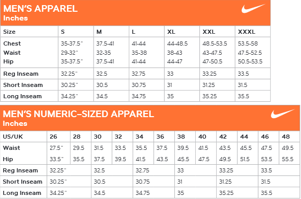 nike official size chart