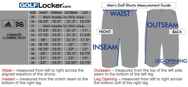 Stripes Tech Golf Shorts Size Chart