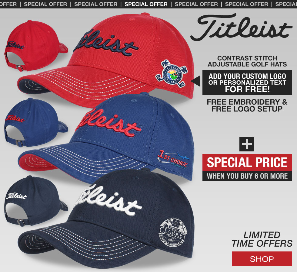 Special Offer on Custom Logo Titleist Contrast Stitch Adjustable Golf Hats