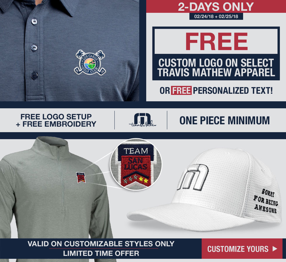 Free Custom Logo on Travis Mathew Items - 2 Days Only