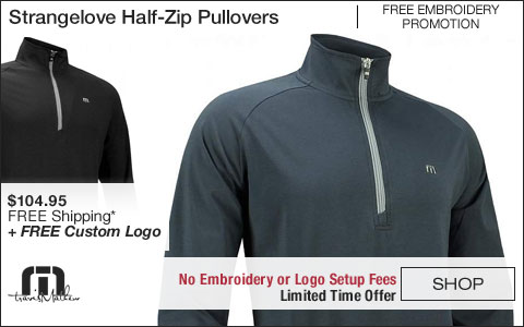 Travis Mathew 	Strangelove Half-Zip Golf Pullovers - FREE CUSTOM LOGO PROMO