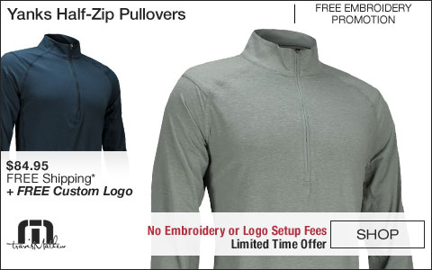 Travis Mathew Yanks Half-Zip Golf Pullovers - FREE CUSTOM LOGO PROMO