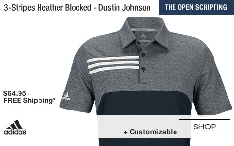 Adidas 3-Stripes Heather Blocked Golf Shirts - Collegiate Navy - Dustin Johnson British Open