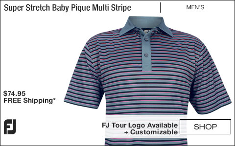 FJ Super Stretch Baby Pique Multi Stripe Self Collar Golf Shirts - Slate - FJ Tour Logo Available