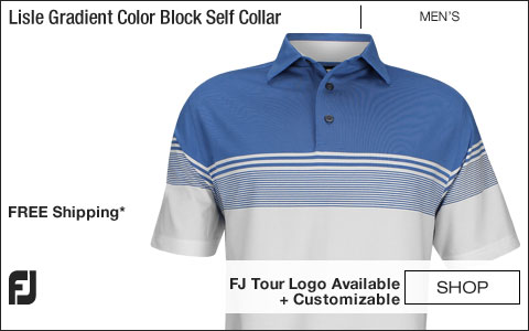 FJ Lisle Gradient Color Block Self Collar Golf Shirts - Marine and White - FJ Tour Logo Available