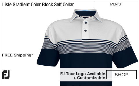 FJ Lisle Gradient Color Block Self Collar Golf Shirts - White and Navy - FJ Tour Logo Available