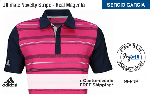 Adidas Ultimate Novelty Stripe Golf Shirts - Real Magenta - Sergio Garcia PGA Championship