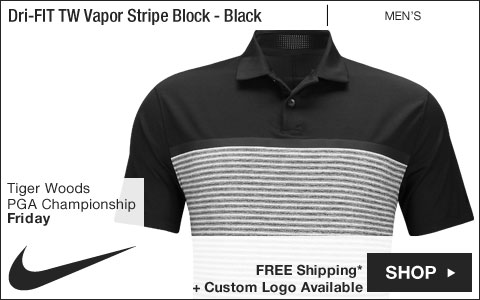 Nike Dri-FIT Tiger Woods Vapor Stripe Block Golf Shirts - Black - Tiger Woods PGA Championship - Friday