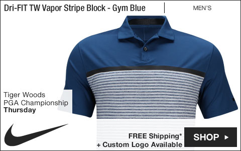 Nike Dri-FIT Tiger Woods Vapor Stripe Block Golf Shirts - Gym Blue - Tiger Woods PGA Championship Thursday