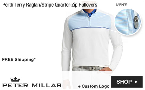 Peter Millar Perth Stretch Loop Terry Raglan Sleeve Engineered Stripe Quarter-Zip Golf Pullovers