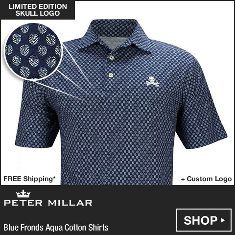 Peter Millar Blue Fronds Aqua Cotton Golf Shirts - LE Skull Logo