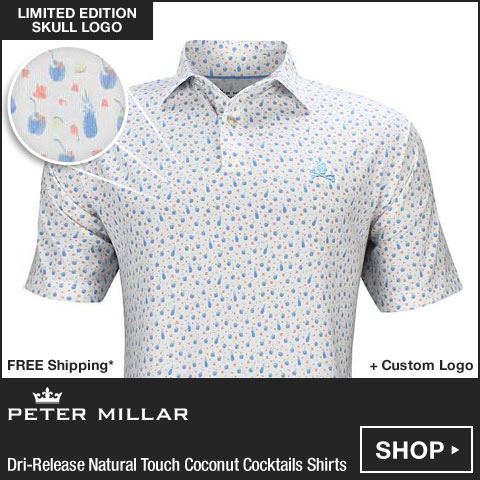 Peter Millar Dri-Release Natural Touch Coconut Cocktails Golf Shirts - LE Skull Logo