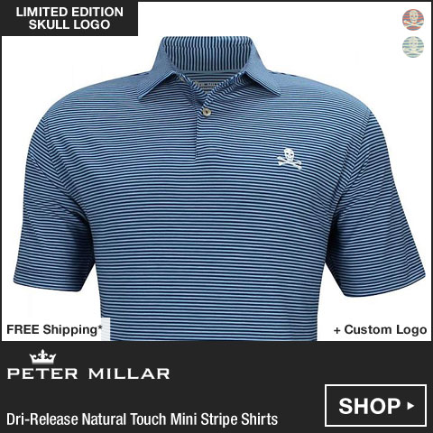 Peter Millar Dri-Release Natural Touch Mini Stripe Golf Shirts - LE Skull Logo