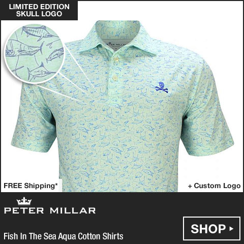 Peter Millar Fish In The Sea Aqua Cotton Golf Shirts - LE Skull Logo