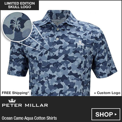 Peter Millar Ocean Camo Aqua Cotton Golf Shirts - LE Skull Logo