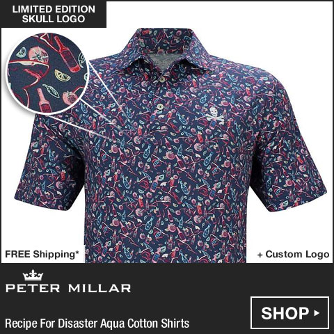 Peter Millar Recipe For Disaster Aqua Cotton Golf Shirts - LE Skull Logo