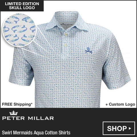 Peter Millar Swirl Mermaids Aqua Cotton Golf Shirts - LE Skull Logo