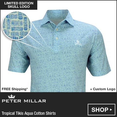 Peter Millar Tropical Tikis Aqua Cotton Golf Shirts - LE Skull Logo