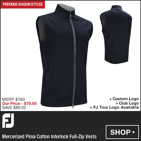 FJ Mercerized Pima Cotton Interlock Full-Zip Golf Vests - FJ Tour Logo Available - Previous Season Style