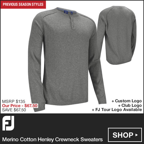 FJ Merino Cotton Henley Crewneck Golf Sweaters - FJ Tour Logo Available - Previous Season Style