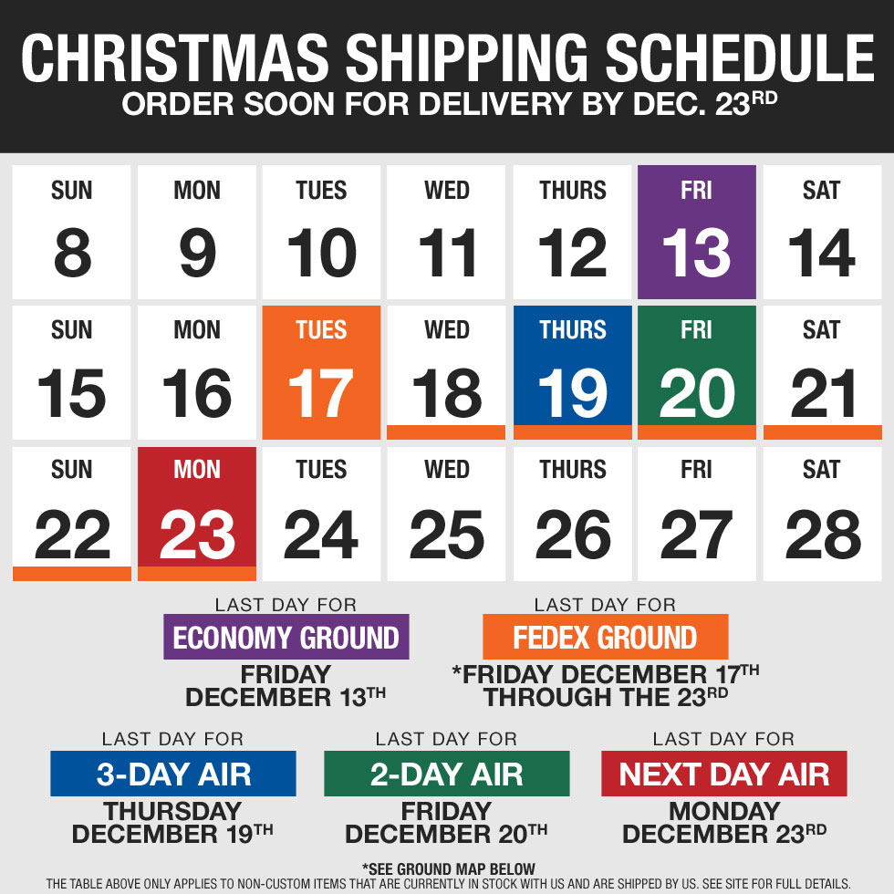 2024 Christmas Delivery Schedule at Golf Locker