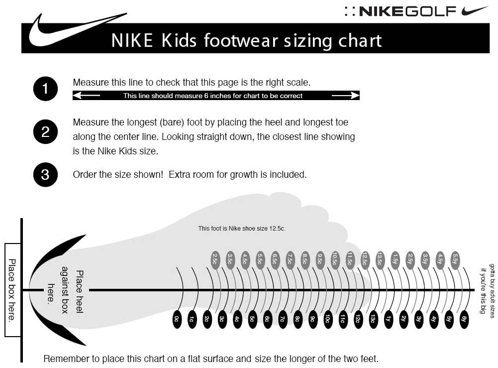 nike sizes in inches