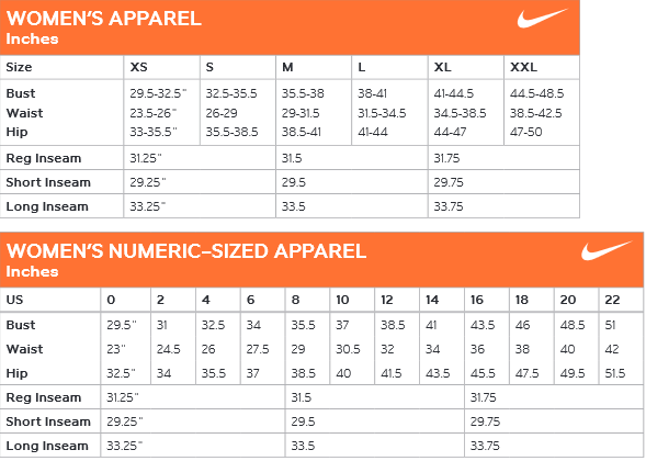 nike women's jersey size chart