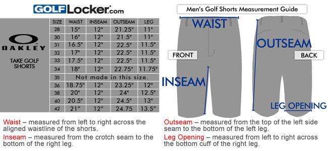 Oakley Take Golf Shorts Size Chart