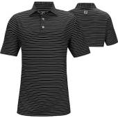 FootJoy ProDry Lisle Classic Stripe Golf Shirts - Athletic Fit - FJ Tour Logo Available in Black with heather grey stripes