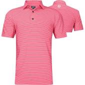 FootJoy ProDry Lisle Classic Stripe Golf Shirts - Athletic Fit - FJ Tour Logo Available in Watermelon with white stripes