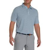 FootJoy ProDry Lisle Pinstripe Golf Shirts - FJ Tour Logo Available in White with navy and light blue stripes