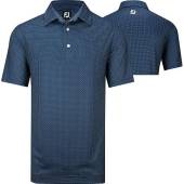 FootJoy ProDry Lisle Dot Geo Print Golf Shirts - FJ Tour Logo Available in Navy with light blue geo print