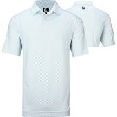 FootJoy ProDry Lisle Dot Geo Print Golf Shirts - FJ Tour Logo Available in White with light blue geo print