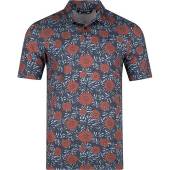 TravisMathew Scenic Pass Golf Shirts in Total eclipse navy with red floral print