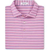 Peter Millar Oakland Performance Jersey Golf Shirts in Pink ruby with with blue and white stripes