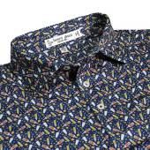 henry dean Manning Print Performance Knit Golf Shirts - Regular Fit in Navy with yellow novelty print