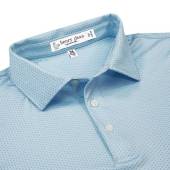 henry dean Spinner Geo Print Performance Knit Golf Shirts - Regular Fit in White with light blue geo print