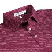 henry dean Spinner Geo Print Performance Knit Golf Shirts - Regular Fit in Red with light blue geo print