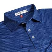 henry dean Spinner Geo Print Performance Knit Golf Shirts - Tailored Fit in Navy with light blue geo print