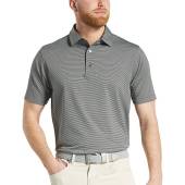 FootJoy ProDry Lisle MicroFeeder Stripe Golf Shirts - FJ Tour Logo Available in Black with grey stripes