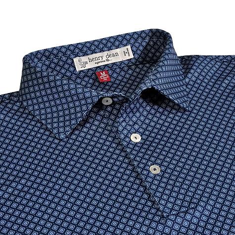 henry dean Raymond Geo Print Performance Knit Golf Shirts - Tailored Fit