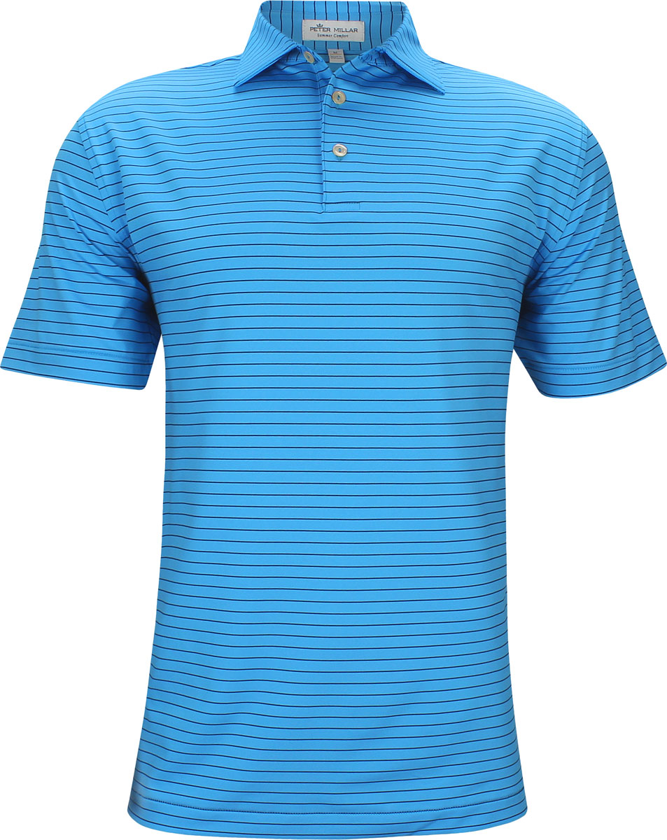 Peter Millar Crafty Stripe Stretch Jersey Golf Shirts in Frost blue ...
