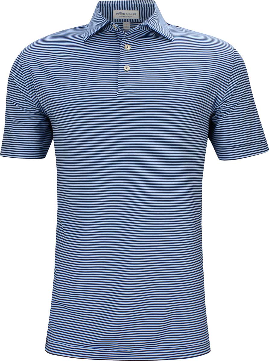 Peter Millar Hales Stripe Stretch Jersey Golf Shirts in Cottage blue ...